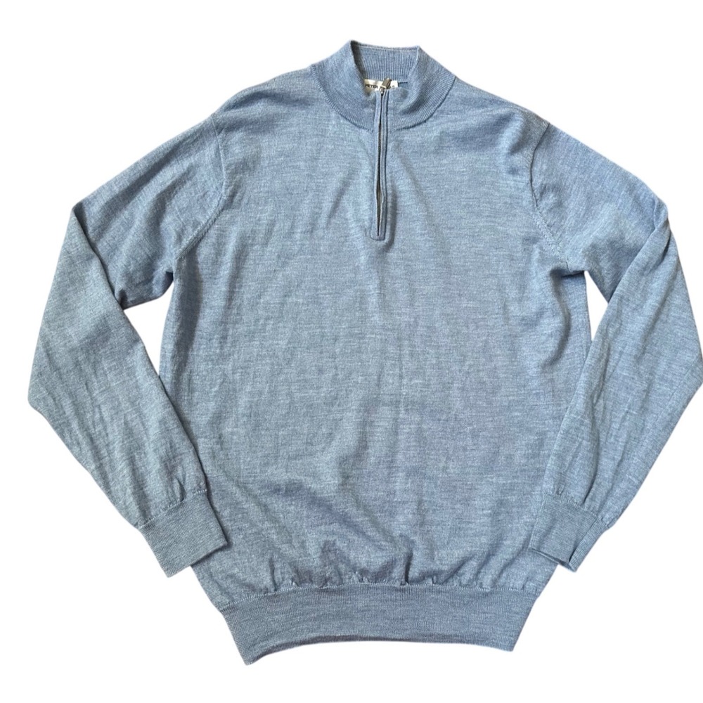 Peter Millar Men's Blue Autumn Crest Quarter Zip Sweater Size Medium